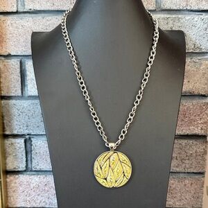 Lia Sophia Flurry round enamel pendant Silvertone statement necklace